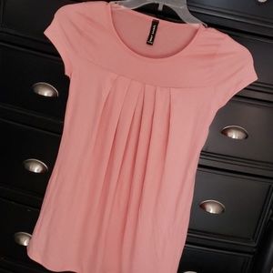 Peach Pleated Short-Sleeve Top